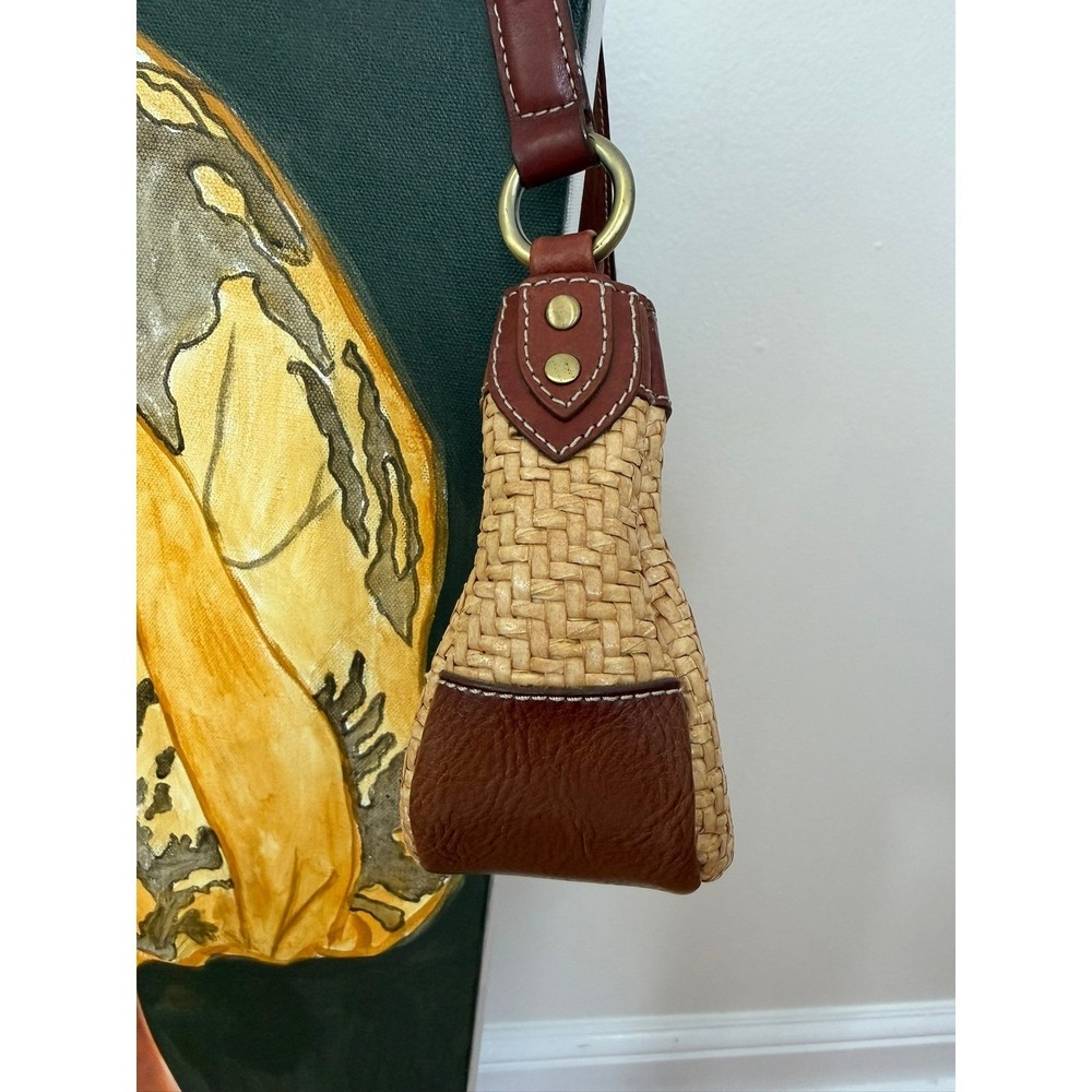 Franco Sarto Woven Straw Shoulder Bag Womens Small Brown Boho Leather Trim Used - Picture 9 of 14